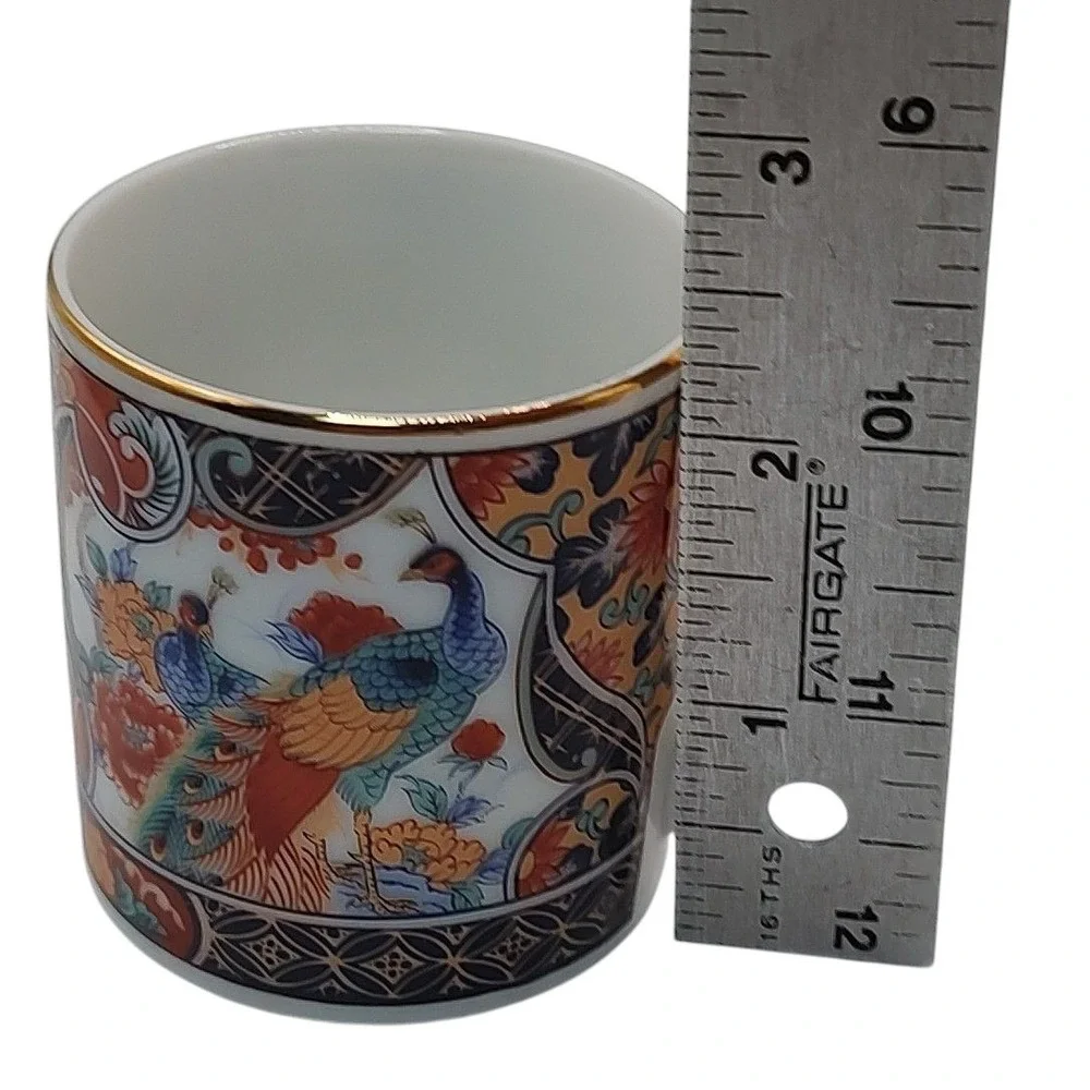 Vintage Japanese Imari Arita Demitasse‎ Cups Saucers Peacock Handmade Four Piece